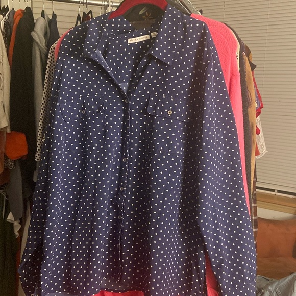 XL Notations Navy and Whiteye button up blouse - Picture 1 of 4